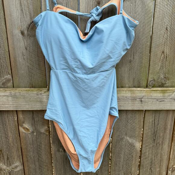 J. Crew Swimsuit Cutout Tie-Back One Piece Light Blue Size 16 - Picture 3 of 7